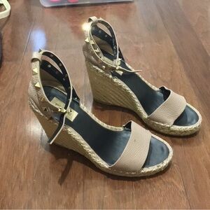 Valentino Beige and Black Studded Wedge Sandals